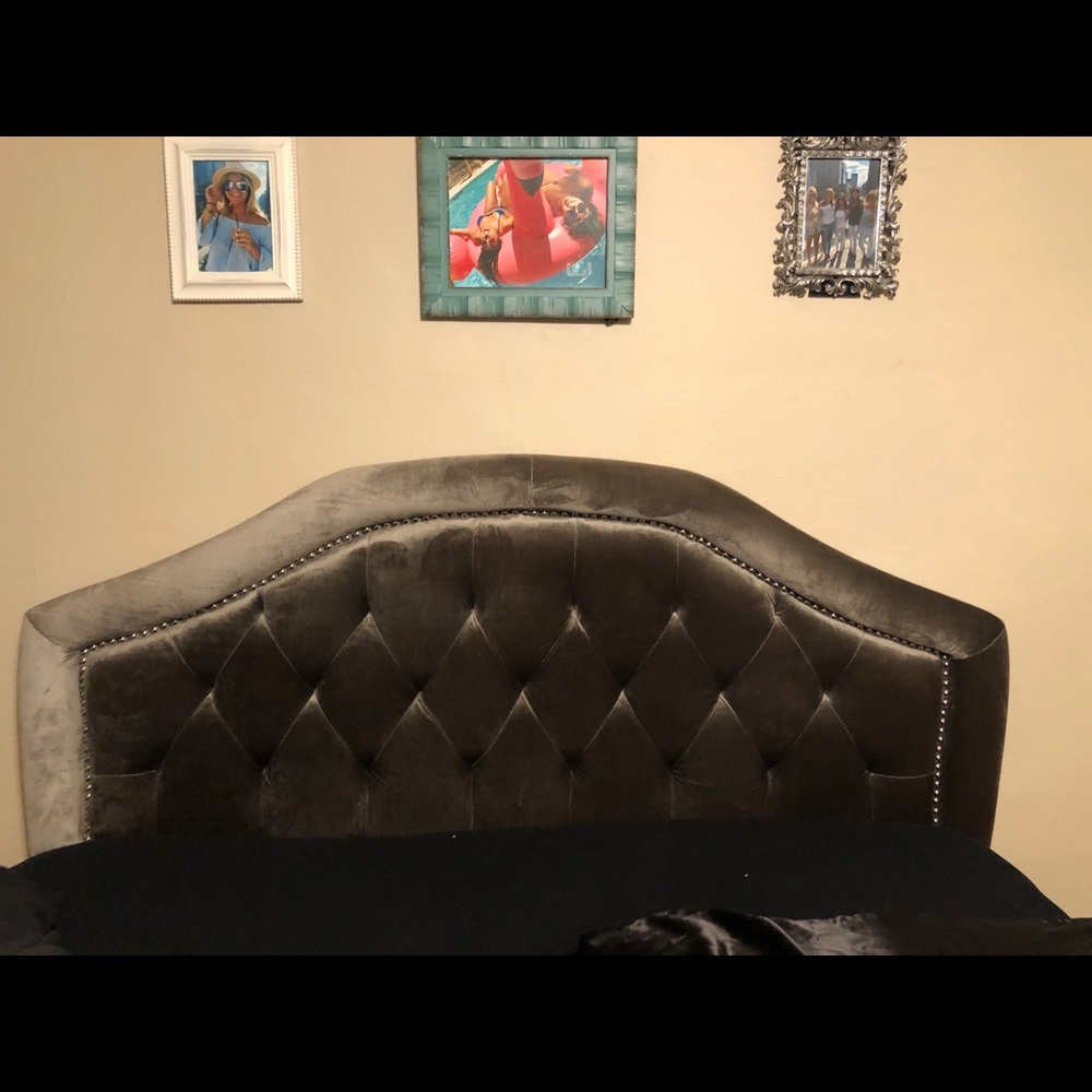 Gray velvet headboard